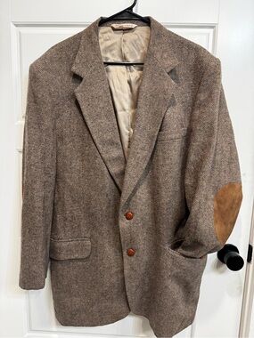 Stafford Brown Herringbone Wool Sport Coat with Tan Elbow Patches